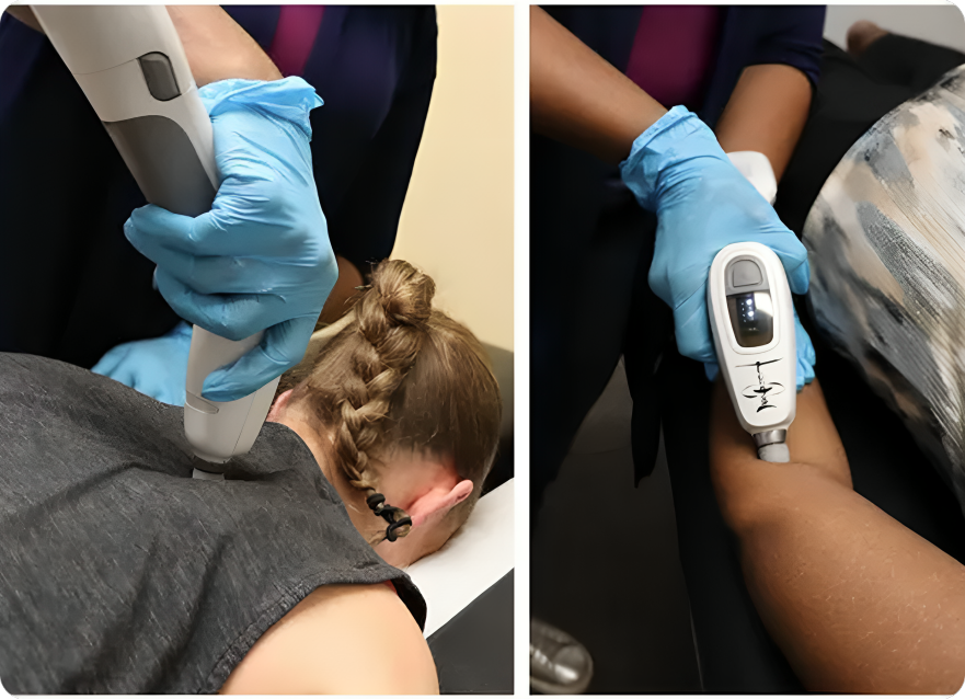 Medical professional using laser device