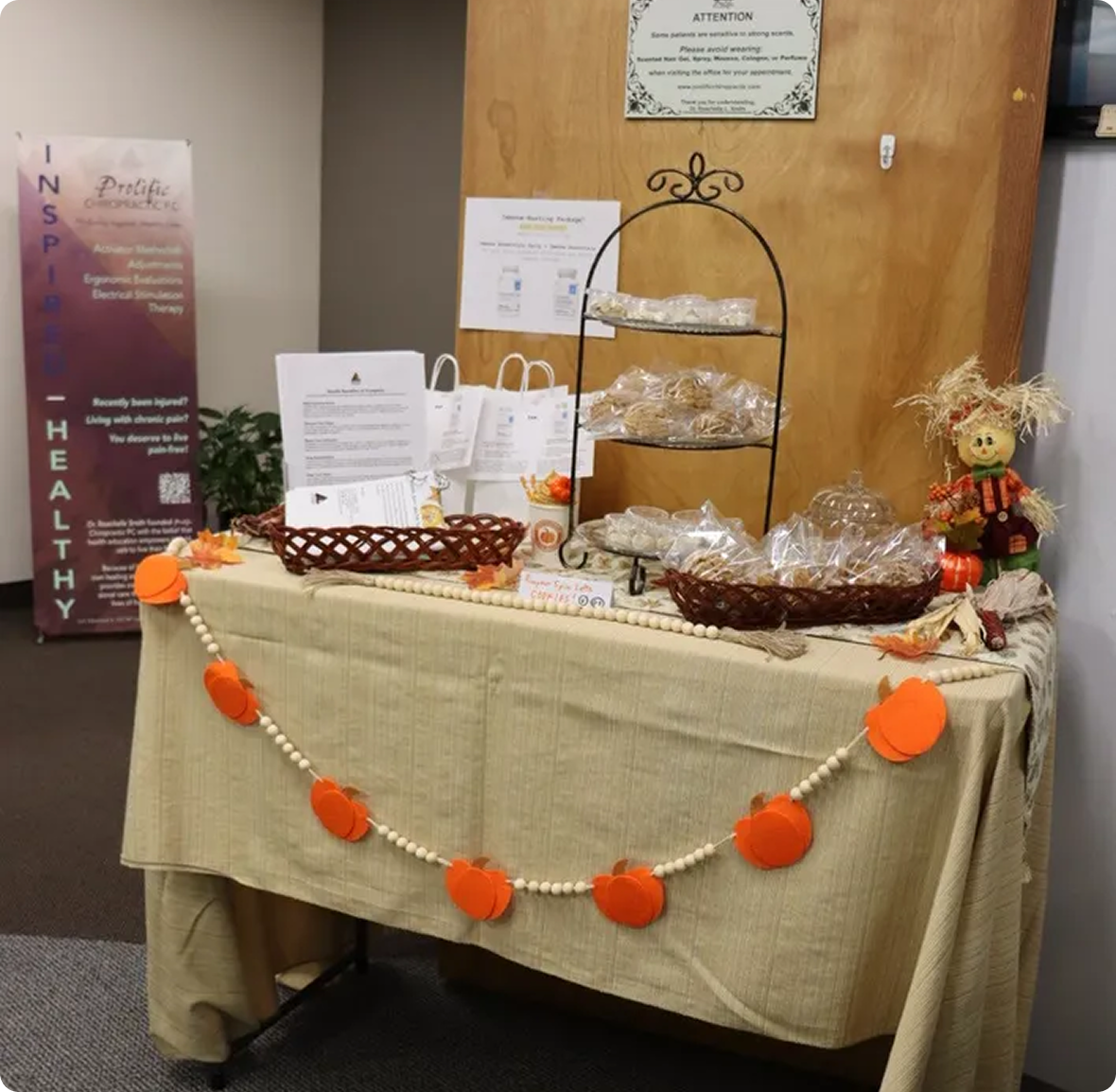 Seasonal table setup with orange accents