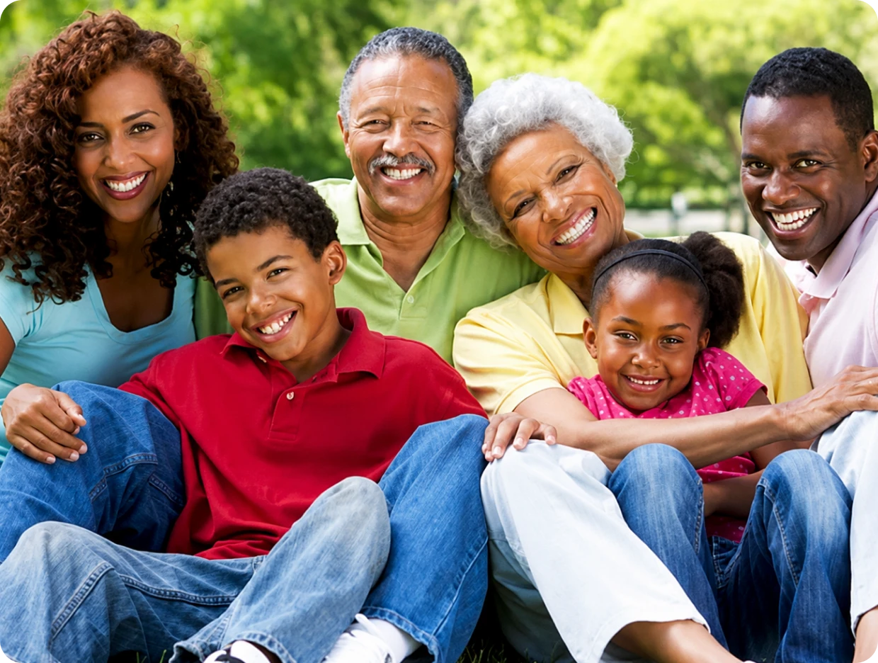 Diverse family posing in the park