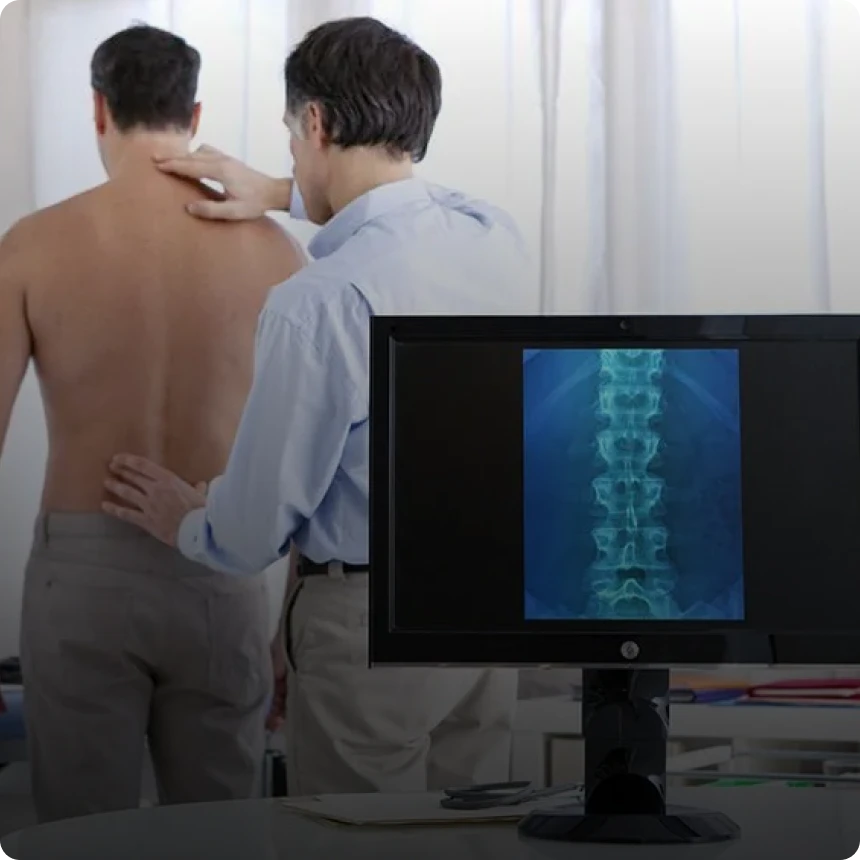 X-ray of spine on monitor
